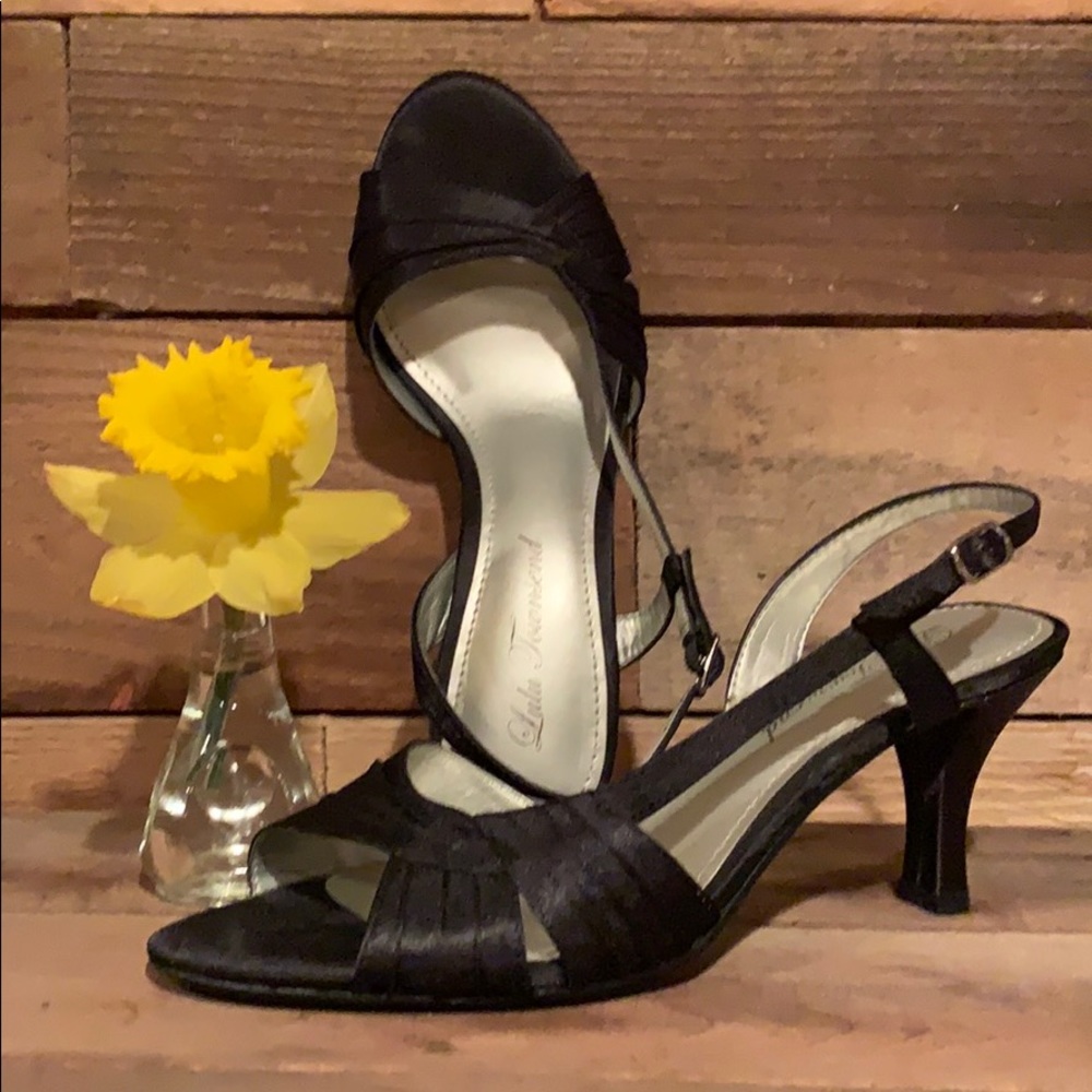 Black satin kitten heels